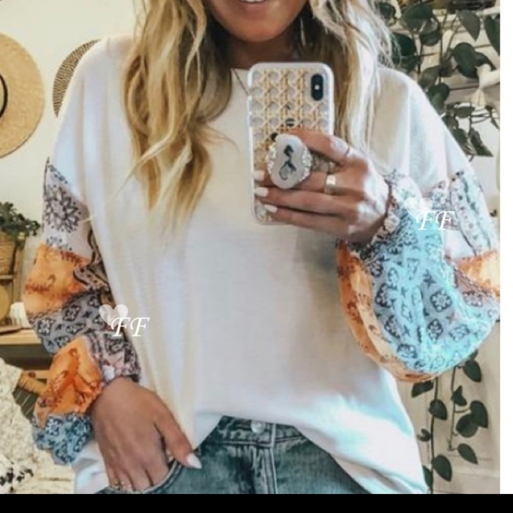 Boho Contrast Sleeve Thermal Top
